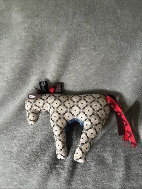 Handmade Patterned Fabric Horse Plush - Neutral Beige with Red Details